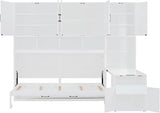 Virubi Twin Horizontal Murphy Bed with Desk and Wardrobe Closet,Wood Twin Folding Murphy Wall Bed with Storage Shelves Cabinets and Drawers for Adult (White) Virubi