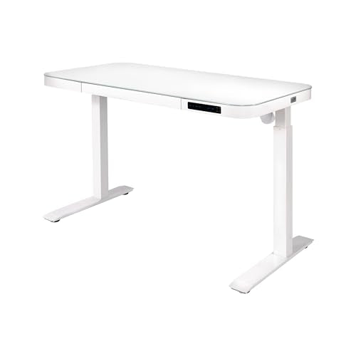 Seville Classics Airlift Electric Height Adjustable Desk with Tempered Glass Top, USB Charging Ergonomic Sit Stand Modern Home Office Workstation, - WoodArtSupply