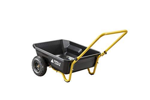 Gorilla Carts GCR-4 Poly Dump Cart, 2-Wheel Garden Wagon with Foldable Handle, 4 cu ft, 300 lb. Capacity, Black/Yellow