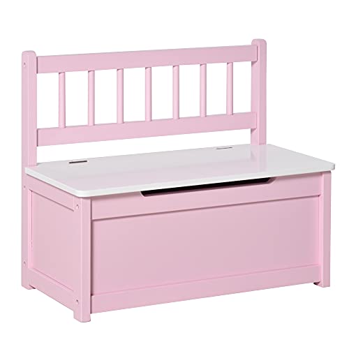 Qaba 2-in-1 Kids Wooden Toy Organizer Chest Storage Box with Seat Bench Cabinet Chunk Cube with Safety Pneumatic Rod Pink - WoodArtSupply