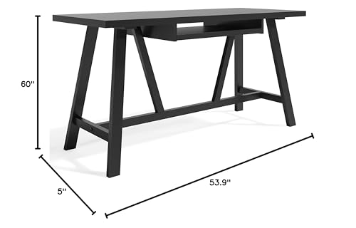 SIMPLIHOME Dylan SOLID WOOD Modern Industrial 60 inch Wide Home Office Desk, Writing Table, Workstation, Study Table Furniture in Black SIMPLIHOME