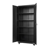 VEVOR Metal Storage Cabinet, 72.6 in Rolling Steel Garage Cabinet with 4 Adjustable Shelves, 2 Magnetic Doors & 2 Keys, 5 Tiers Lockable Tool Storage for Pantry, Warehouse, Basement, Office, Black VEVOR