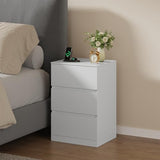 Draelibor Nightstand, 4 Drawers, 26" H with Hidden Drawer, Bedside Table with Charging Station, Modern Night Stand for Bedroom, White Draelibor