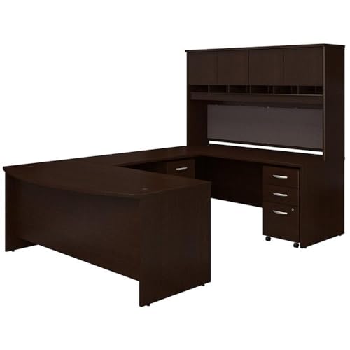 Bush Business Furniture 72W Bow Front U Shaped Desk with Hutch and Storage in Mocha Cherry Bush Furniture