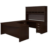Bush Business Furniture 72W Bow Front U Shaped Desk with Hutch and Storage in Mocha Cherry Bush Furniture