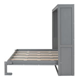 MERITLINE Queen Horizontal Murphy Chest Bed,Wood Folding Grey Murphy Chest Bed Cabinet for Adults No Box Spring Needed MERITLINE