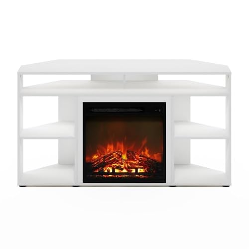Pemberly Row Corner TV Stand with Fireplace for TV up to 55 Inches Solid White Pemberly Row