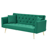 71" Modern Velvet Sofa Bed Futon, Convertible Sleeper Couch with Adjustable Backrest, Tufted Recliner Loveseat with Golden Chrome Legs & 2 Pillows for Small Spaces, Living Room, Apartment (Green) Generic