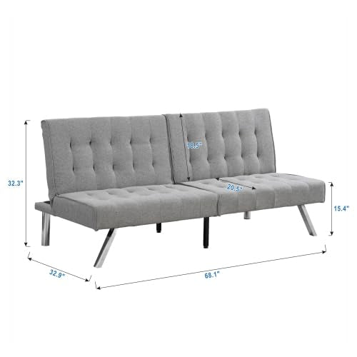 anwickjeff Futon Sofa Bed Couch, Modern Loveseat Sleeper, 3 Seater Sofa Couch Bed, Convertible Folding Love Seat Daybed for Small Spaces, Office, Bedroom,Dorm (Gray) anwickjeff