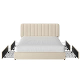 VECELO Queen Size Upholstered Bed Frame with 4 Drawers and Headboard, Velvet Platform Storage Bedframe, Wooden Slats Support, No Box Spring Needed, Beige VECELO