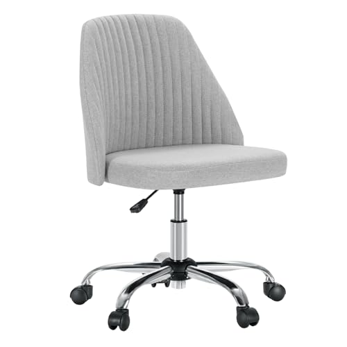 DUMOS Office Chair, Comfy Desk Chair Rolling Vanity Swivel Task Chairs with Wheels, Wide Seating Armless Height Adjustable Computer Chairs for Home,Bedroom,Student,Adults, Classic Grey DUMOS