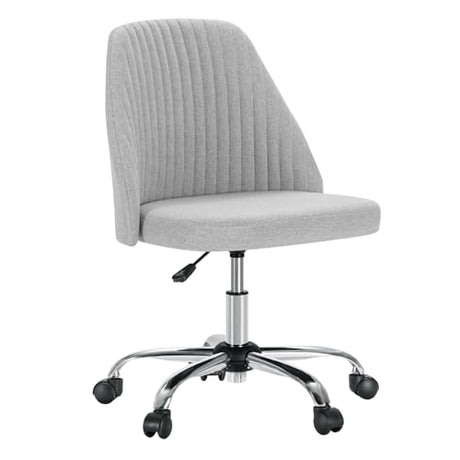 DUMOS Office Chair, Comfy Desk Chair Rolling Vanity Swivel Task Chairs with Wheels, Wide Seating Armless Height Adjustable Computer Chairs for Home,Bedroom,Student,Adults, Classic Grey DUMOS