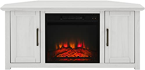 Crosley Furniture Camden Corner Fireplace TV Stand for 50+ inch TVs, Entertainment Center with Storage Shelves, Whitewash Crosley Furniture