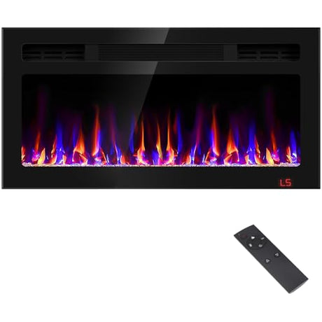 31 Inch Electric Fireplace Recessed and Wall Mounted, Fireplace Heater and Linear Fireplace, Ultra-Thin Electric Fireplace, Low Noise, with Timer, Remote Control, Adjustable 12 Flame Color, 750/1500W Sixfivsevn
