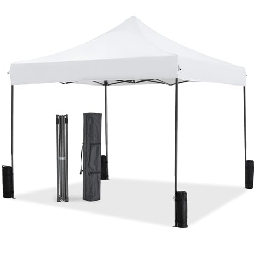NEWBULIG 10x10 FT Pop Up Canopy Easy Up Tents for Camping Parties Events Beach Backyard Portable Outdoor Shelter Heavy Duty Instant Sun Shade with Sand Bags, White NEWBULIG