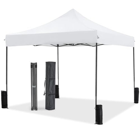 NEWBULIG 10x10 FT Pop Up Canopy Easy Up Tents for Camping Parties Events Beach Backyard Portable Outdoor Shelter Heavy Duty Instant Sun Shade with Sand Bags, White NEWBULIG