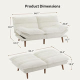 Pipishell Futon Sofa Bed, Convertible Futon Adjustable Backrest & Armrests, Corduroy Sleeper Couch for Small Spaces, Living Room, Office, Guest Room (Pearl White, 66 Inch) Pipishell