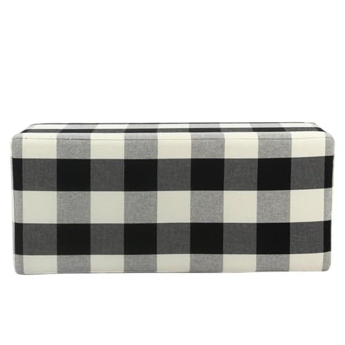 HomePop Large Upholstered Rectangular Storage Ottoman Bench with Hinged Lid, Black Buffalo Plaid HomePop