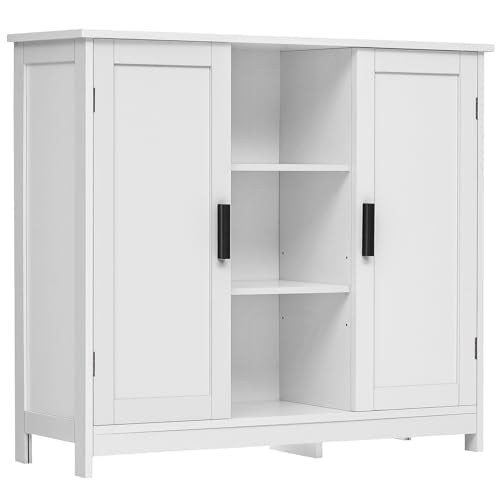 Iwell Storage Cabinet with 2 Doors and 4 Storage Shelves, Credenza Buffet Cabinet, Bathroom Cabinet for Living Room, Entryway, Home Office, White Iwell