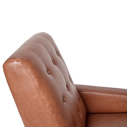 Flash Furniture Erza LeatherSoft Button Tufted Pushback Recliner, Mid-Century Modern Recliner Chair for Residential and Commercial Use, Cognac Brown Flash Furniture