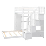 Merax Twin Over Full Bunk Bed Wood Frame with 3-Layer Shelves,4 Drawers and 3 Storage Stairs for Boys and Girls,Grey Merax