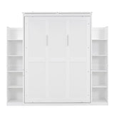 Harper & Bright Designs Full Size Murphy Bed, Wooden Full Murphy Wall Bed with Shelves and LED Lights, White Harper & Bright Designs