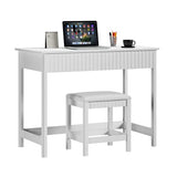 ChooChoo 40 Inch Modern Desk with Drawers, Makeup Vanity Desk with Padded Stool, Small Home Office Desk for Bedroom, White ChooChoo