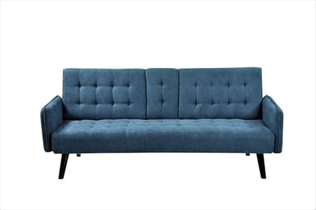 Container Furniture Direct Leno 72" Sleeper Sofa Bed - Convertible Folding Backrest to Full Bed with Cup Holder & Drop-Down Table - Space Saving Linen Sofa for Small Spaces - Easy Assembly, Blue Container Furniture Direct