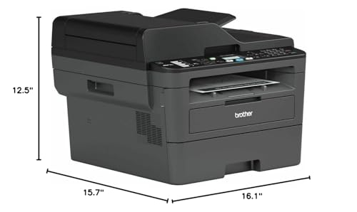 Brother MFC L26 Series All-in-One Laser Monochrome Printer, Print, Copy, Scan, Fax - 26 ppm, 2400 x 600 dpi, 250 Sheets, Wireless, Mobile Printing, Auto 2-Sided Printing, with MTC Printer Cable Brother