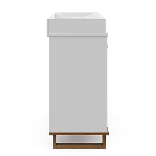 Storkcraft Modern Nursery Changing Table Dresser Combo (White & Vintage Driftwood) – GREENGUARD Gold Certified, Dresser for Nursery, Changing Table with Drawers, Removable Changing Table Topper Storkcraft