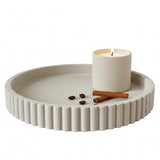 Wageso 13" Round Solid Concrete Decorative Tray - Heavy Duty Fluted Centerpiece for Coffee Table, Serving, Patio, Home Office & Entryway - Modern Home Decor Trays(Gray) Wageso