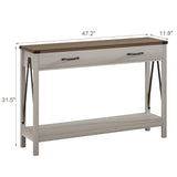 ChooChoo 47'' Farmhouse Console Table with Drawer, Entryway Table with Storage Shelf, Rustic A-Design Sofa Table for Hallway, Entrance, Living Room, White&Brown ChooChoo
