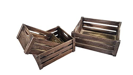 Admired By Nature Wooden Crates Storage Container, Rustic Light Brown Set of 3, Farmhouse Style Decorative Baskets for Home Decor, Rustic Decor, Nesting Stackable Organizers, Distressed Wood Crates Admired By Nature