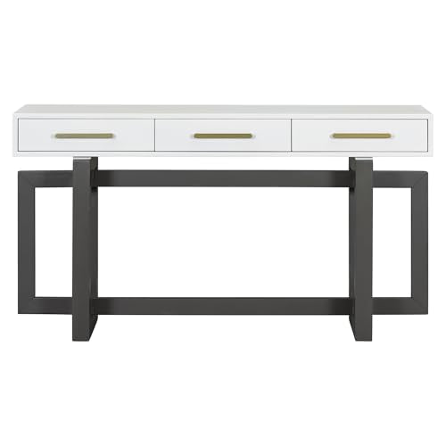 Knocbel Long Console Table with 3 Drawers and Handles, Minimalist Entryway Sofa Tables with Cross Sled Base for Living Room Hallway, 15.7" D x 57" W x 30.6" H Gray and Whitetop Knocbel