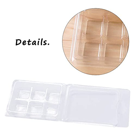 50 Packs Wax Melt Clamshells Molds,Wax Melt Containers,6 Cavity Clear Plastic Cube Tray for Wickless Wax Melt Candles Zddaoole