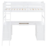 Merax Twin Size Loft Bed with Desk, Wooden Loft Bed Frame with Drawers, Cabinet, Shelves, and Desk, No Box Spring Needed, White Merax
