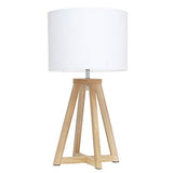 Simple Designs LT1069-NWH Interlocked Triangular Natural Wood Table Lamp with White Fabric Shade Simple Designs