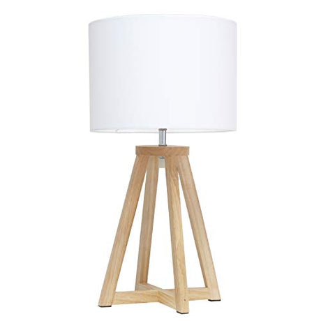 Simple Designs LT1069-NWH Interlocked Triangular Natural Wood Table Lamp with White Fabric Shade Simple Designs