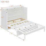 Ball & Cast Murphy Bed Full Size Bed Frame with Large Drawers,Rattan Wood Bed w/Slat Support & No Box Spring Needed,Space Saving,for Small Room,White Ball & Cast