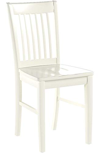 East West Furniture Norfolk Dining Room Slat Back Solid Wood Seat Chairs, Set of 2, Linen White East West Furniture