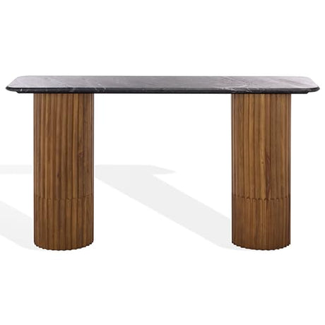 SAFAVIEH Couture Collection - Treyshawn Walnut Solid Wood & Black Marble Top Console Table, Rectangular Fluted Base Accent (SFV6411B) SAFAVIEH