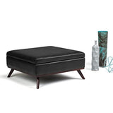 SIMPLIHOME Owen 36 Inch Wide Mid Century Modern Square Coffee Table Lift Top Storage Ottoman in Upholstered Distressed Black Faux Leather, For the Living Room SIMPLIHOME