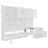 Merax 90.4"H Twin Size Murphy Bed Cabinet With Built-in Desk, Storage Closet, Drawers & Shelves, Wood Foldable Hidden Wall Platform Bedframe For Home, Bedroom, Small Room, Apartment, Reversible, White Merax
