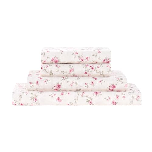 Modern Threads 4-Piece Ultra Soft Microfiber Bed Sheets Set, Wrinkle Free Sheets with Deep Pockets Fitted Sheet, Flat Sheet & Pillowcases, Lightweight Breathable Bedding, Floral Rose, Queen Modern Threads