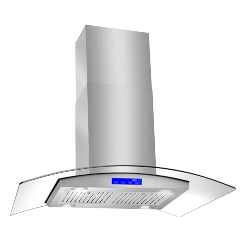 COSMO COS-668ICS900 36 in. Lumin Collection 380 CFM Ducted Island Range Hood, Soft Touch Controls, LED Lights, Stainless Steel COSMO