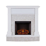 Bowery Hill Faux Stone Electric Fireplace TV Stand in White Finish BOWERY HILL