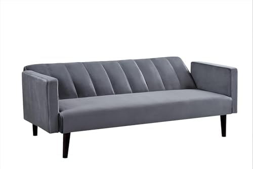 Container Furniture Direct 72" Velvet Convertible Futon Sofa Bed - Full Out Twin Sleeper Couch w/Channel Stitch, Wood Frame & High-Density Foam - Space-Saving for Apartments/Dorms, Grey Container Furniture Direct