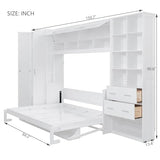 Merax Queen Murphy Bed with Tall 90.6" Closet Wardrobe & Shelves & Drawers, All-in-One Multi-Storage Side Flip Wood MDF Murphy Cabinet Bed Desk, Open/Close Hydraulically (White) Merax