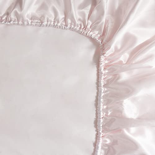 HommxJF Silk Satin Blush Pink Twin Fitted Sheet, Deep Pocket Fitted Sheet Only, Breathable, Non- Fading, Fully Elasticized Bed Sheets Sold Separately HommxJF