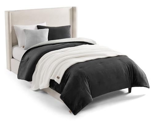 UGG Remina Twin Comforter Set 4 Piece Bed in a Bag with Throw Blanket, Decorative Pillow, Sham, and Reversible Comforter Hypoallergenic Washable College Dorm Bedding, Twin XL, Charcoal Grey UGG